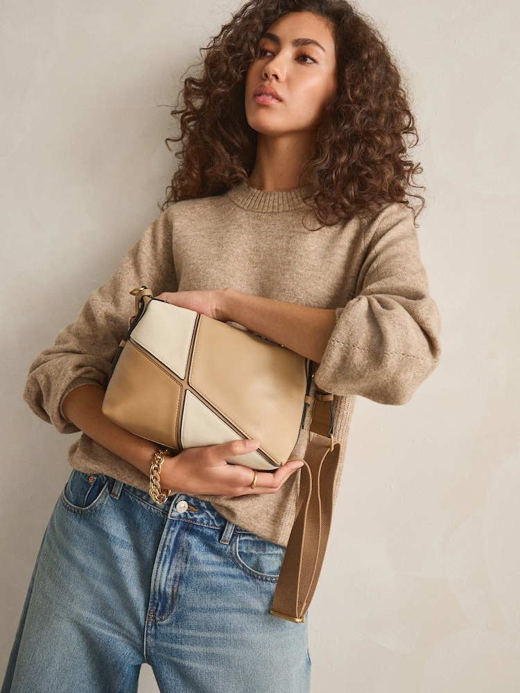Tan Brown Spliced Colourblock Cross-Body Bag - Image 2 of 9