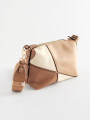 Tan Brown Spliced Colourblock Cross-Body Bag - Image 6 of 9