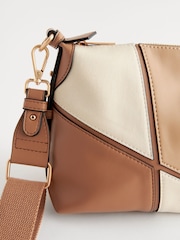 Tan Brown Spliced Colourblock Cross-Body Bag - Image 9 of 9
