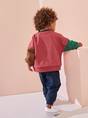 Red/Blue Dinosaur Printed Colourblock Sweatshirt and Joggers Set (3mths-7yrs) - Image 2 of 6