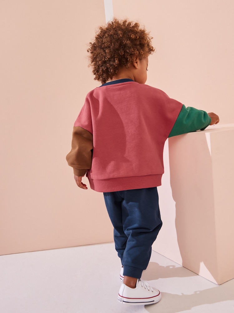 Red/Blue Dinosaur Printed Colourblock Sweatshirt and Joggers Set (3mths-7yrs) - Image 2 of 6