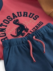 Red/Blue Dinosaur Printed Colourblock Sweatshirt and Joggers Set (3mths-7yrs) - Image 6 of 6