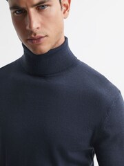 Reiss Eclipse Blue Caine Slim Fit Merino Wool Roll Neck Jumper - Image 4 of 5