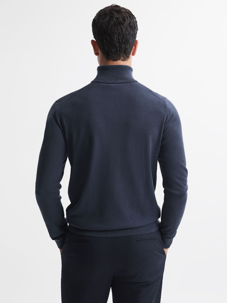 Reiss Eclipse Blue Caine Slim Fit Merino Wool Roll Neck Jumper - Image 5 of 5