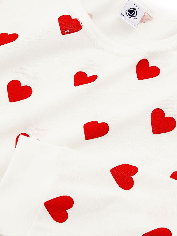 Petit Bateau White Heart 100% Cotton Pyjamas - Image 6 of 7