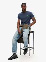 Superdry Navy Lime Essential Logo Embroidery T-Shirt - Image 2 of 5