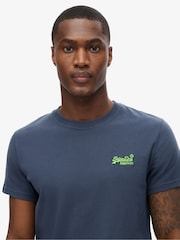 Superdry Navy Lime Essential Logo Embroidery T-Shirt - Image 3 of 5