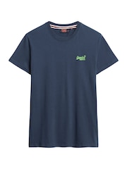Superdry Navy Lime Essential Logo Embroidery T-Shirt - Image 4 of 5