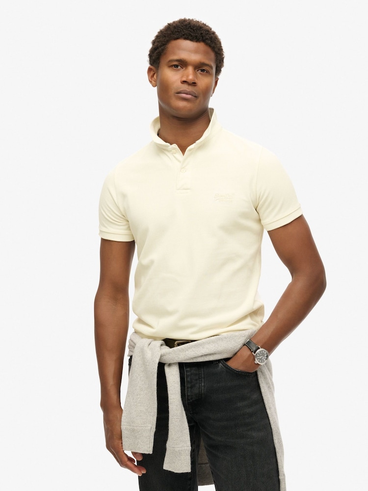 Superdry Destroy Chalk White Vint Destroy 100% Cotton Polo Shirt - Image 1 of 4