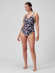 Speedo Black Printed Womens Shaping Strappy 1 Piece Swimsuit - Image 1 of 9