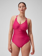 Speedo Pink Womens Shaping V-Neck 1 Piece Swimsuit - Image 1 of 7