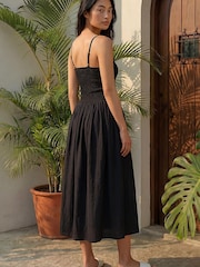 Roman Black Petite Shirred Bodice Midi Dress - Image 3 of 4