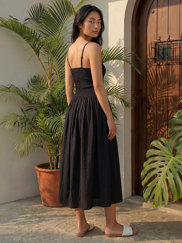 shirred bodice midi dress Women | Brown