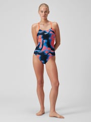 Speedo Womens Blue All-Over Fixed Crossback Swimsuit - Image 1 of 5