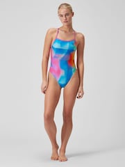 Speedo Womens Pink All-Over Digital V-Back Swimsuit - Image 1 of 5