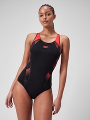 Speedo Black Placement Laneback Womens Swimsuit - Image 1 of 7