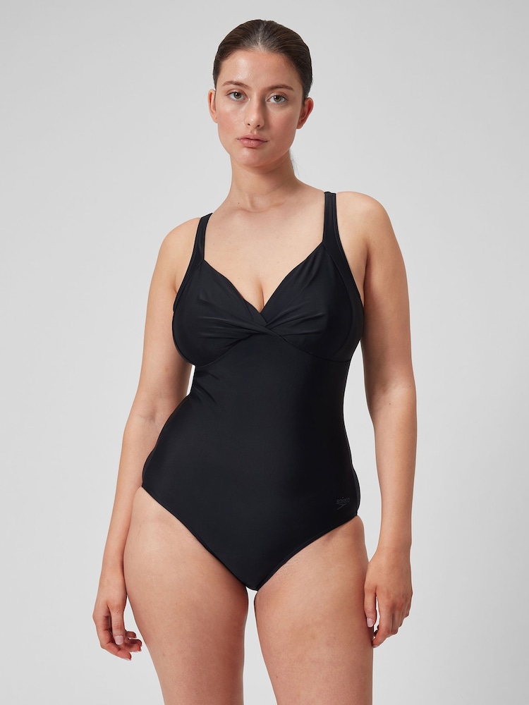 Speedo Black Shaping Womens Cross Knot 1 Piece Swimsuit - Image 1 of 8