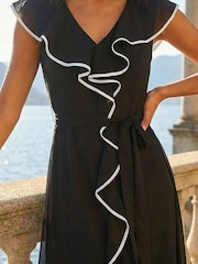 Roman Black Frill Contrast Tipped Midi Dress - Image 3 of 3