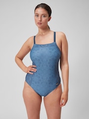Speedo Blue Womens Shaping Printed Square Neck Swimsuit - Image 1 of 8