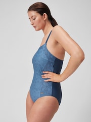 Speedo Blue Womens Shaping Printed Square Neck Swimsuit - Image 4 of 8