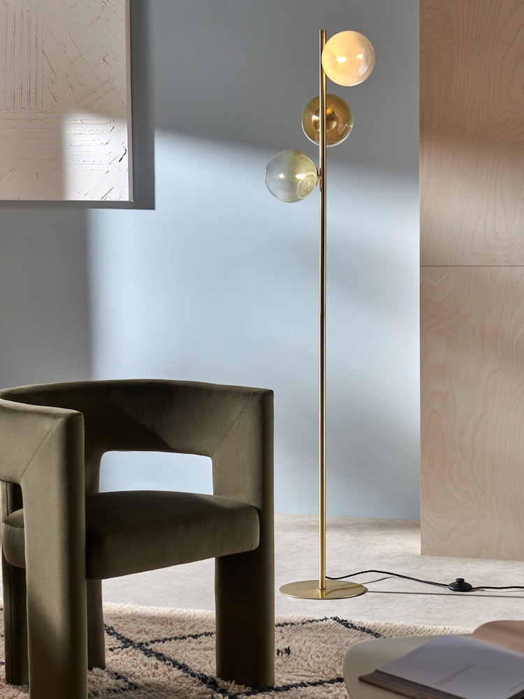 MADE.COM Brass/Green Ombre Globe Floor Lamp - Image 1 of 5