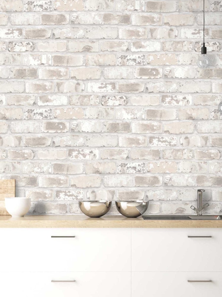 Woodchip & Magnolia Natural Edgworth Brick Wallpaper - Image 1 of 4