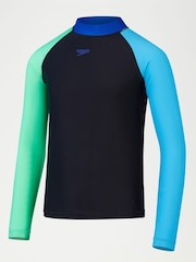 Speedo Boys Colourblock Rash Top and Jammer Black Set - Image 1 of 6