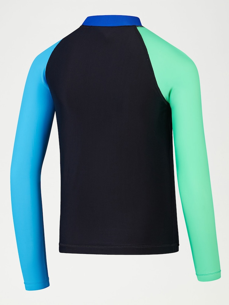 Speedo Boys Colourblock Rash Top and Jammer Black Set - Image 2 of 6
