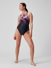 Speedo Womens Printed Hydrasuit Black Swimsuit - Image 1 of 5