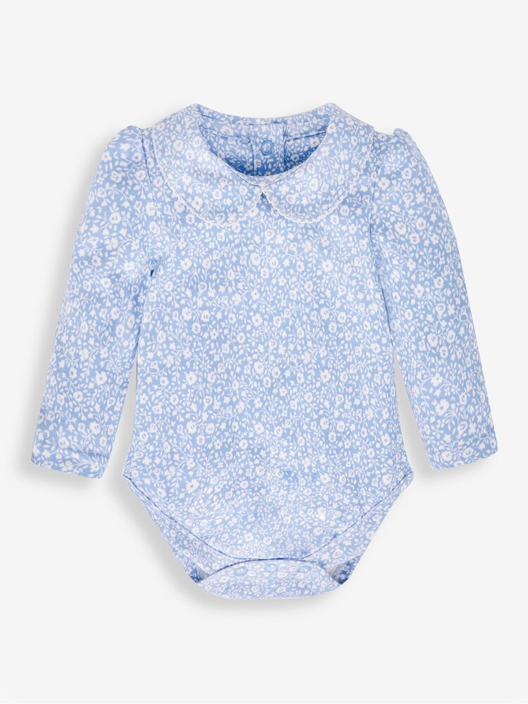JoJo Maman Bébé Blue Girls' Ditsy Floral Peter Pan Baby Body - Image 1 of 2