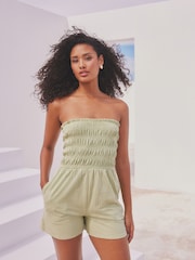 Sage Green Bandeau Shirred Playsuit - Image 2 of 6