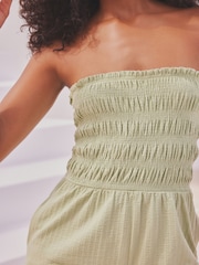 Sage Green Bandeau Shirred Playsuit - Image 4 of 6