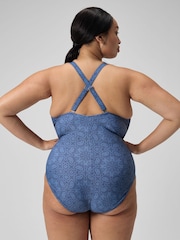 Speedo Blue Womens Shaping Printed V-Neck Swimsuit 1 Piece - Image 2 of 7