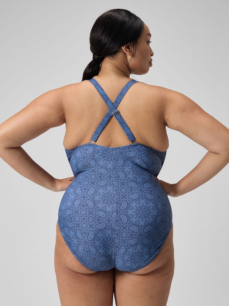 Speedo Blue Womens Shaping Printed V-Neck Swimsuit 1 Piece - Image 2 of 7