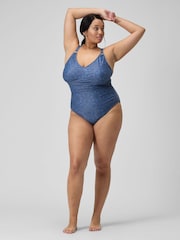 Speedo Blue Womens Shaping Printed V-Neck Swimsuit 1 Piece - Image 4 of 7