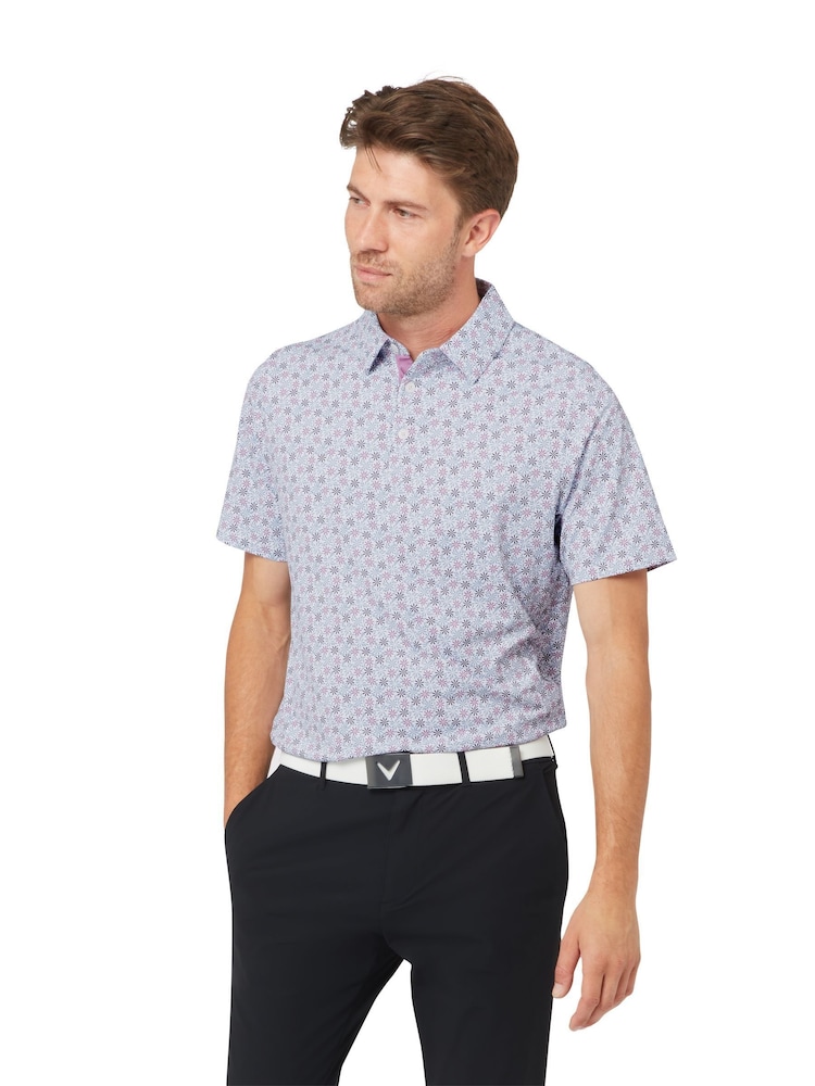 Callaway Apparel Making Flowers Print White Polo Shirt - Image 1 of 6 Callaway Apparel Making Flowers Print White Polo Shirt - Image 1 of 6