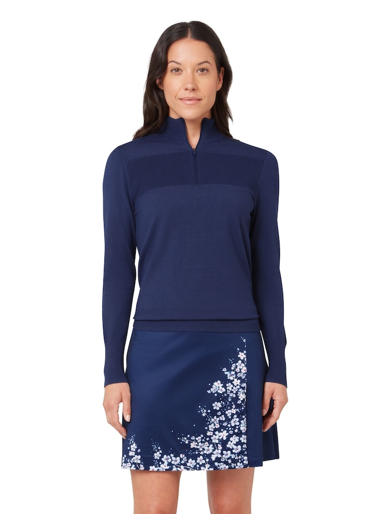 Callaway Apparel Blue 1/4 Zip Pullover Sweater With Ribbed Detailing - Slika 1 iz 6