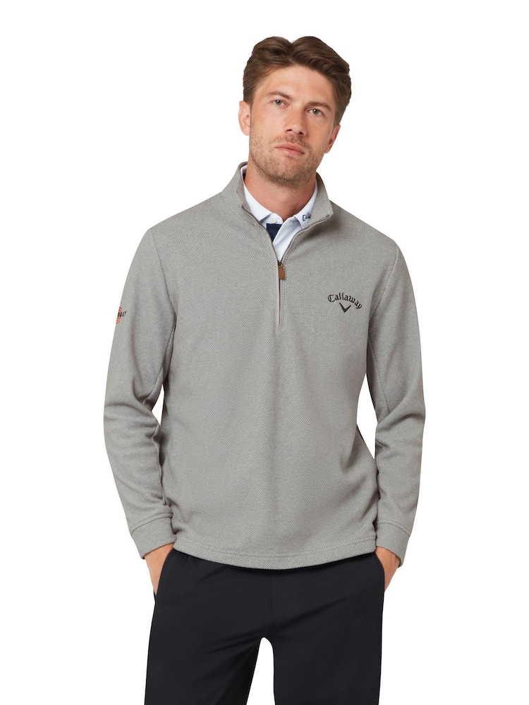 Callaway Apparel Grey Odyssey Birdseye Jacquard Pullover Jumper - Image 1 of 5 Callaway Apparel Grey Odyssey Birdseye Jacquard Pullover Jumper - Image 1 of 5