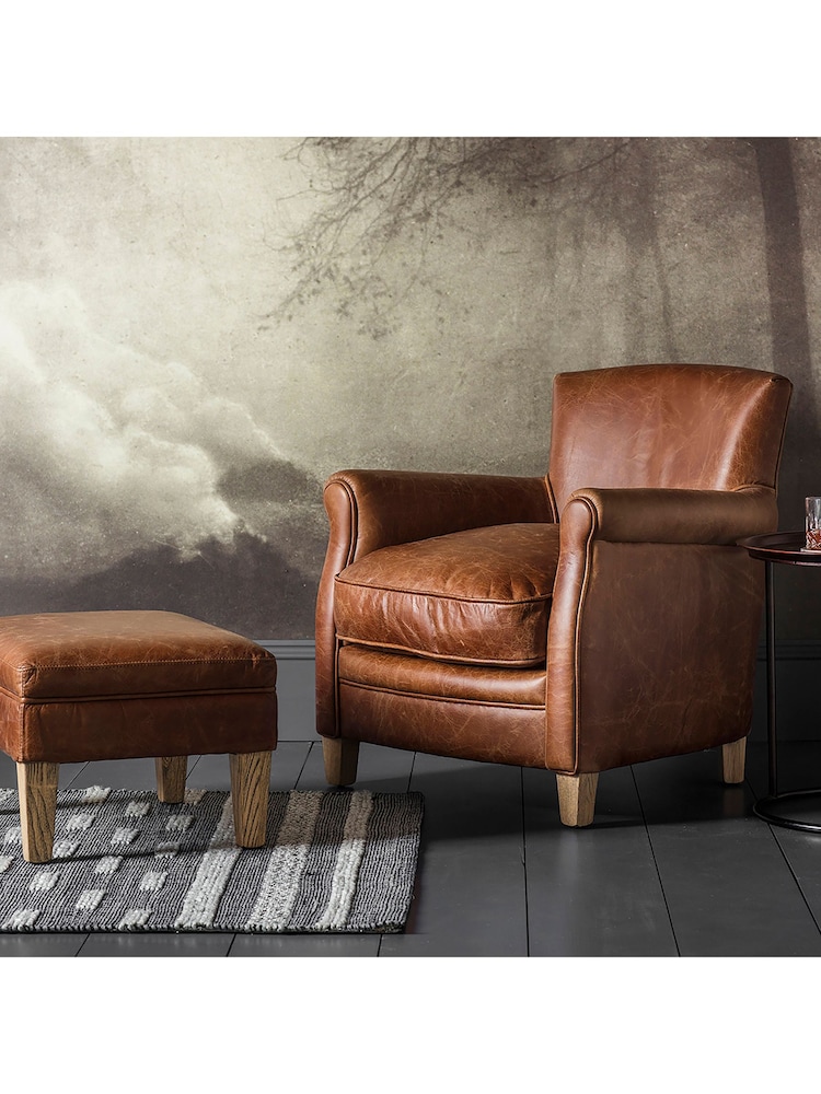 Gallery Home Vintage Brown Mr. Paddington Leather Stool - Image 2 of 3