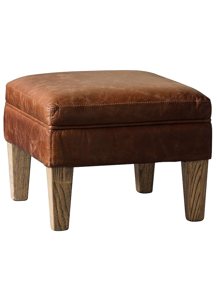 Gallery Home Vintage Brown Mr. Paddington Leather Stool - Image 3 of 3