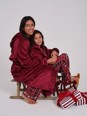 Loungeable Red Ribbon Trim Luxury Fleece Midi Hooded Dressing Gown - Image 4 of 4