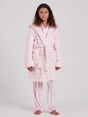 Loungeable Pink Luxury Bubble Fleece Midi Hooded Dressing Gown - Image 1 of 5