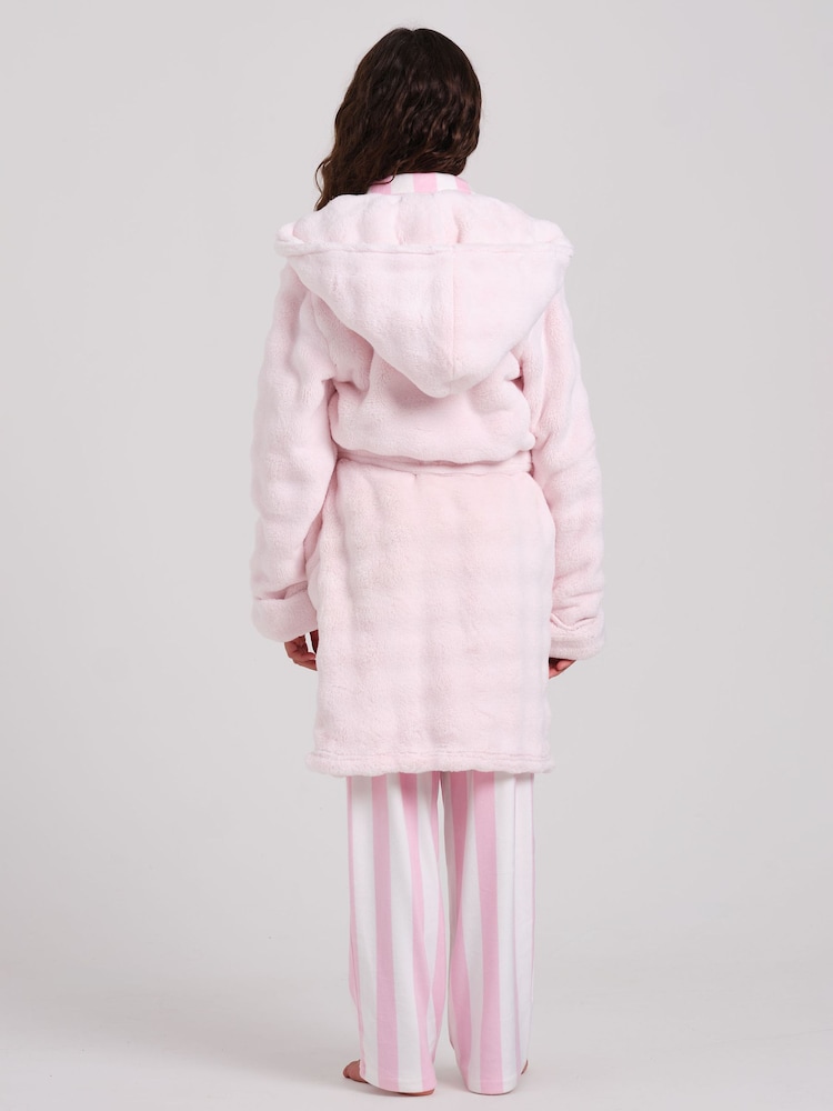 Loungeable Pink Luxury Bubble Fleece Midi Hooded Dressing Gown - Image 2 of 5