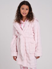Loungeable Pink Luxury Bubble Fleece Midi Hooded Dressing Gown - Image 3 of 5