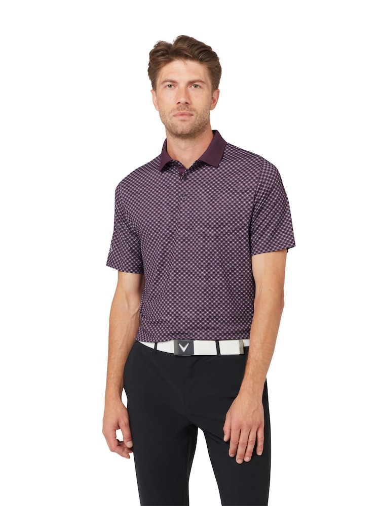 Callaway Apparel Purple Fly Birdie Check Print Polo Shirt - Image 1 of 6 Callaway Apparel Purple Fly Birdie Check Print Polo Shirt - Image 1 of 6