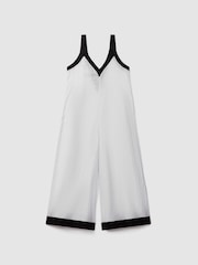 Reiss White/Navy Aida Linen Wide Leg Playsuit - Image 2 of 6