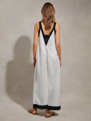Reiss White/Navy Aida Linen Wide Leg Playsuit - Image 5 of 6