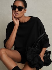 Negro - Camiseta ancha de algodón con cuello redondo Cassie de Reiss - Imagen 1 de 4
