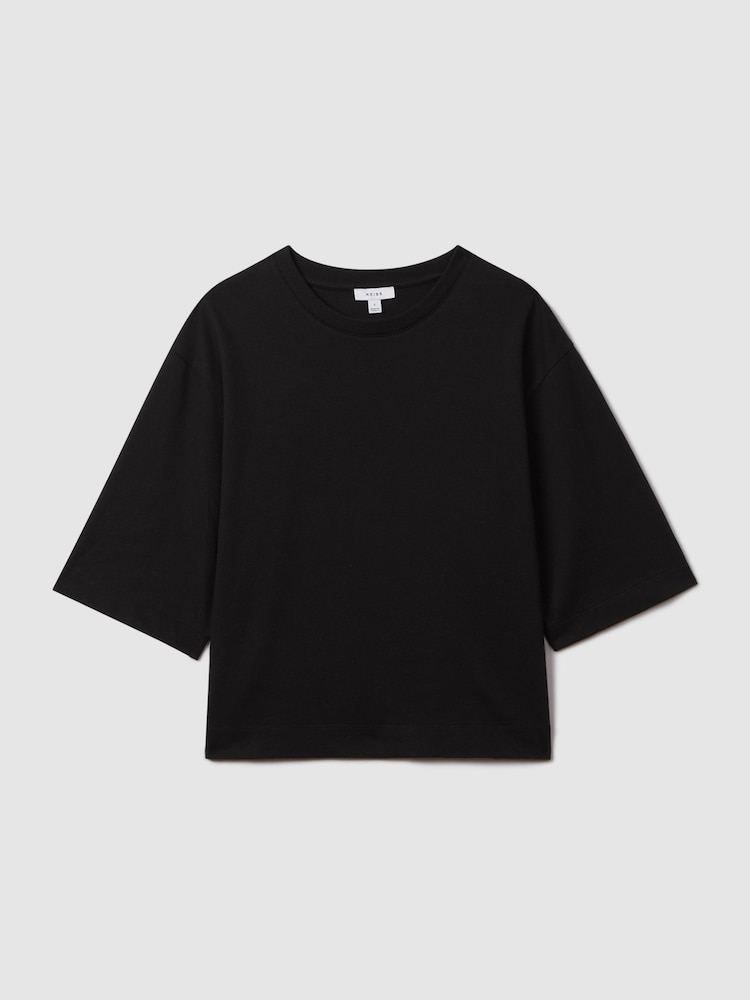 Negro - Camiseta ancha de algodón con cuello redondo Cassie de Reiss - Imagen 2 de 4