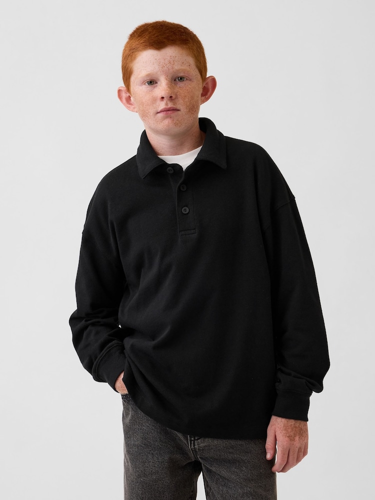 Gap Black Heavyweight Relaxed Polo Shirt (4-13yrs) - Image 1 of 5 Gap Black Heavyweight Relaxed Polo Shirt (4-13yrs) - Image 1 of 5
